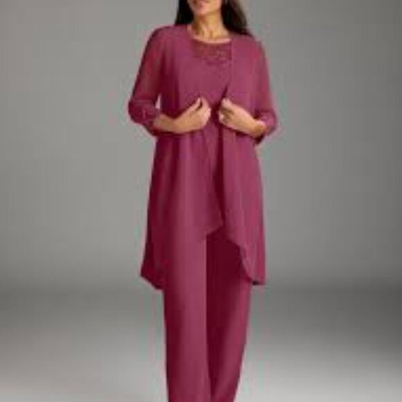 Azazie Maura Mulberry Pantsuit Sequins Chiffon 3- Piece Special Occasion SZ 12 - Picture 1 of 16